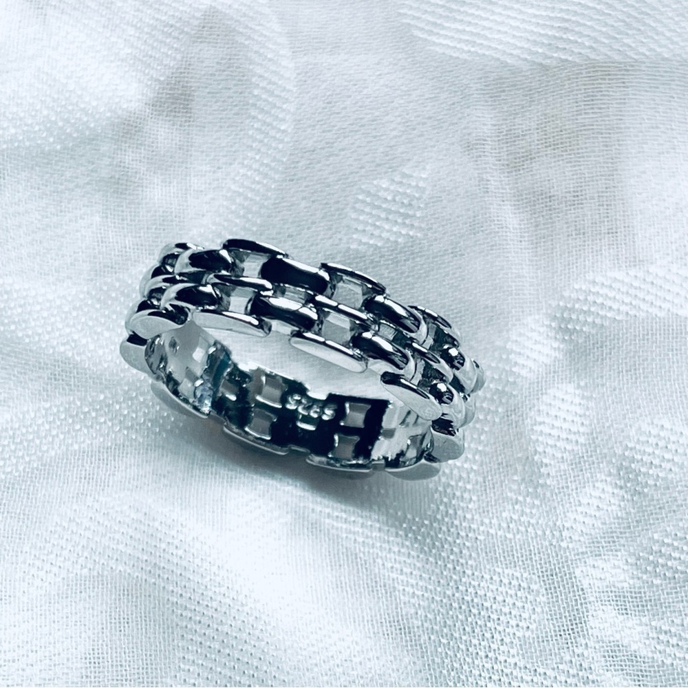 🆕 NWOT ✨ 925 Sterling Silver Vintage Chain Link Ring 💍 Size 7 - Picture 7 of 11
